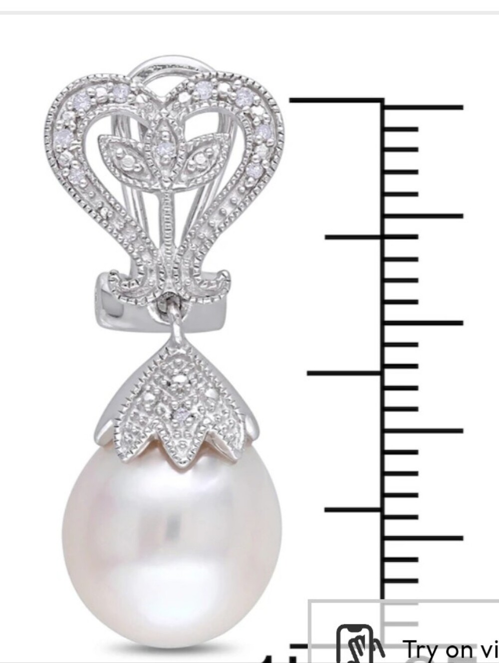 Pearl Source Cultured Pearl Earrings 1/20 ct tw Diamonds Sterling Silver/ BNIB - Picture 2 of 6